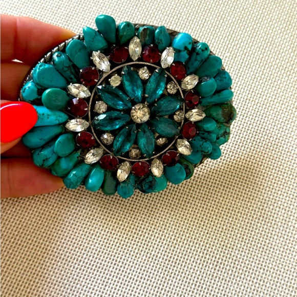 Handmade natural turquoise/Vintage pendant belt buckle - Picture 2 of 5